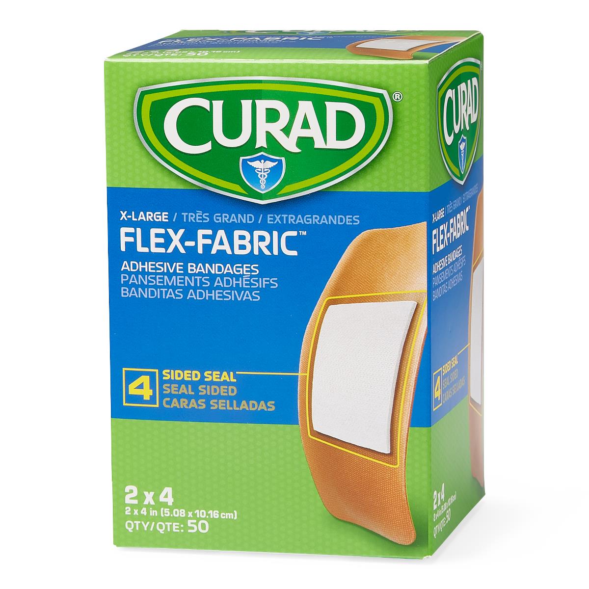 CURAD Flex-Fabric Adhesive Bandages, Extra Large 2" x 4" Strip, Single Sample Bandage