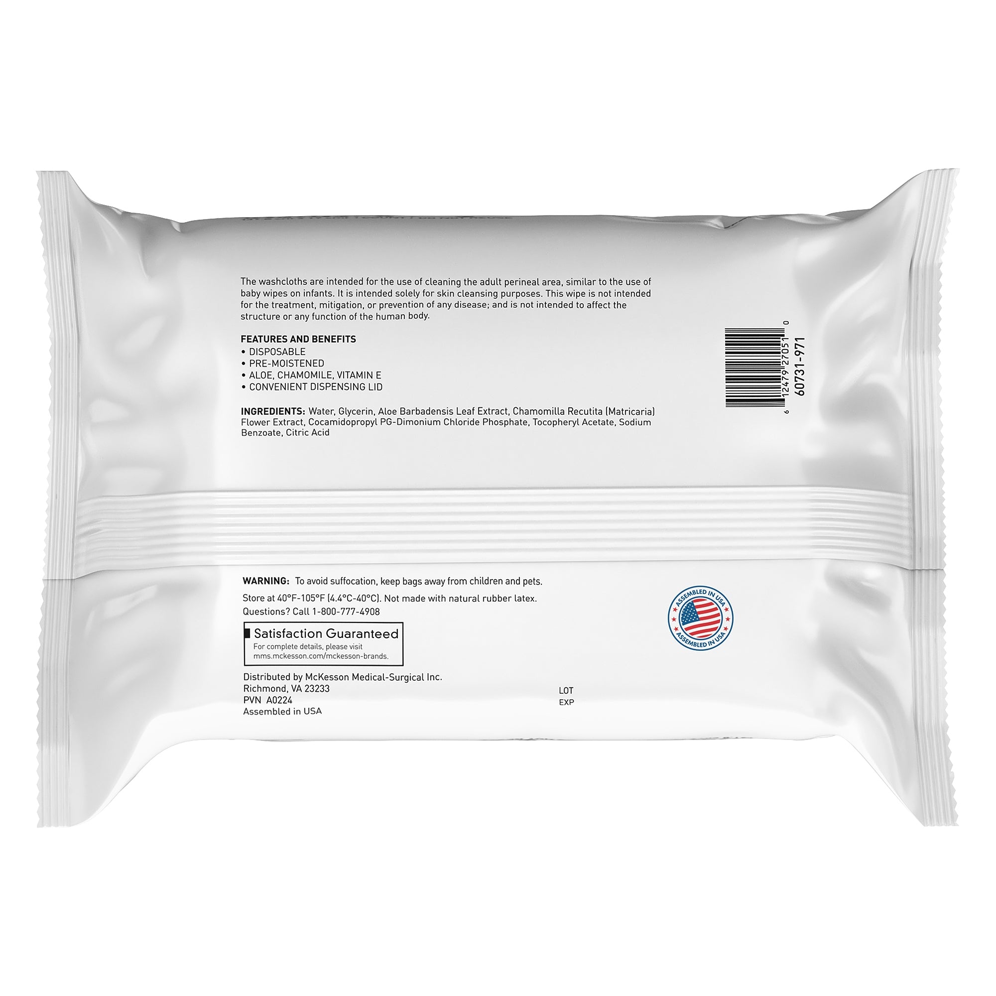 Personal Cleansing Wipe McKesson Soft Pack Unscented 96 Count