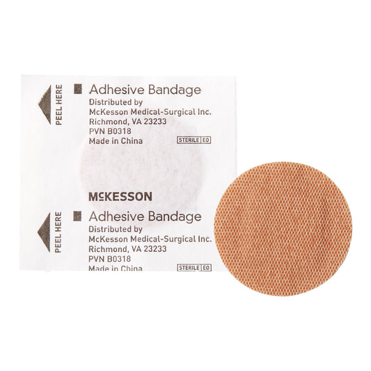 Adhesive Spot Bandage McKesson Fabric Tan 1 Inch Diameter Sterile