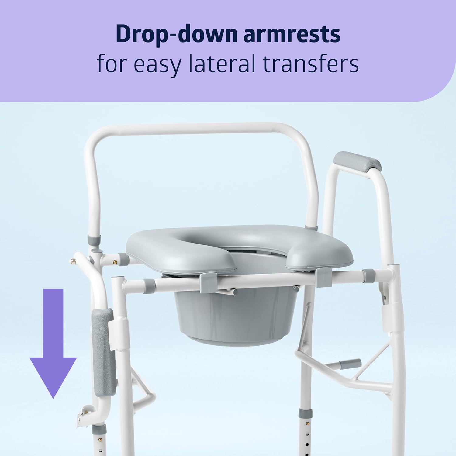Padded Steel Drop-Arm Commode, 350 lb. Weight Capacity