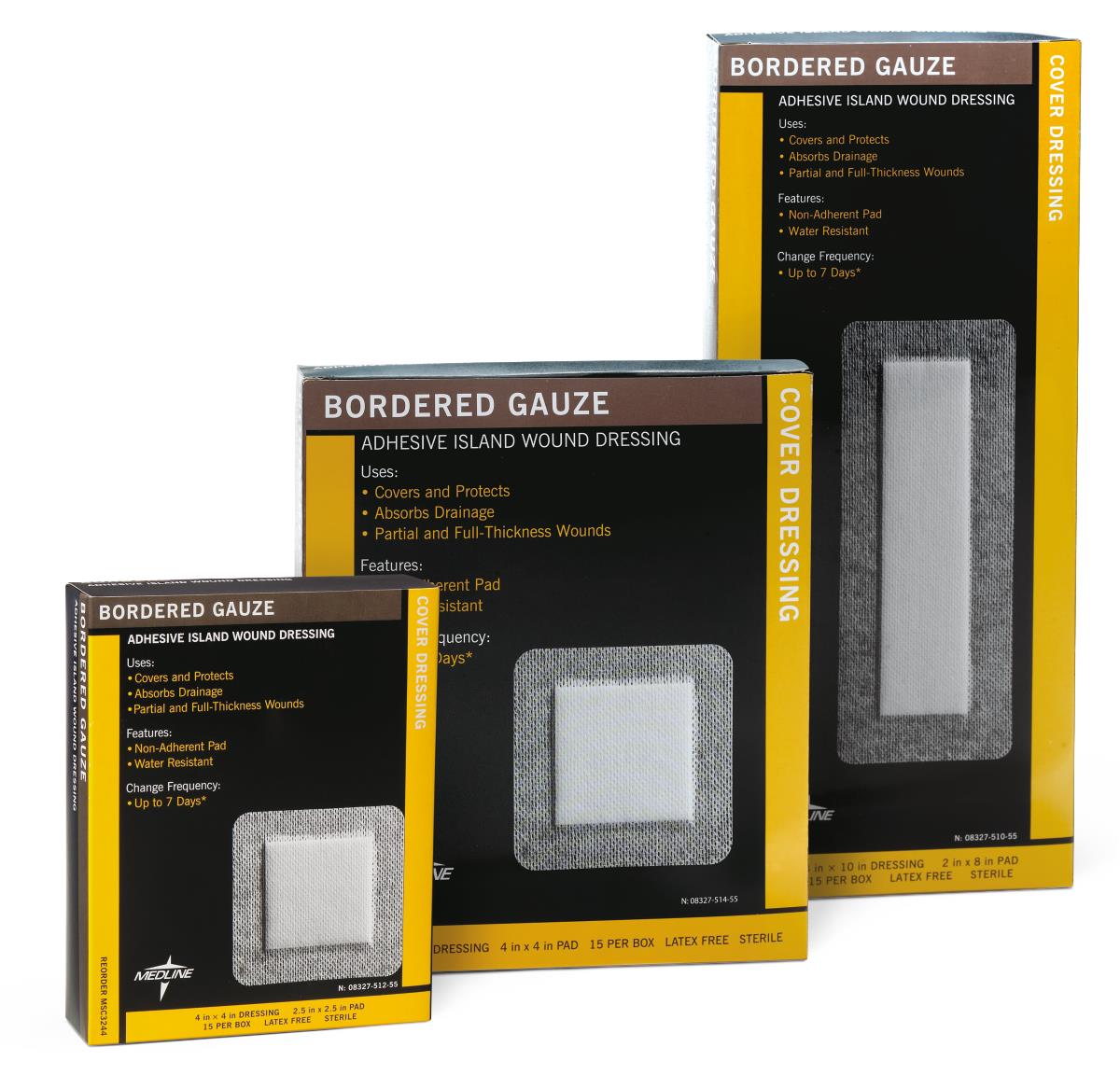 Sterile Bordered Gauze Adhesive Island Wound Dressing, 4" x 8" with 2" x 6" Pad