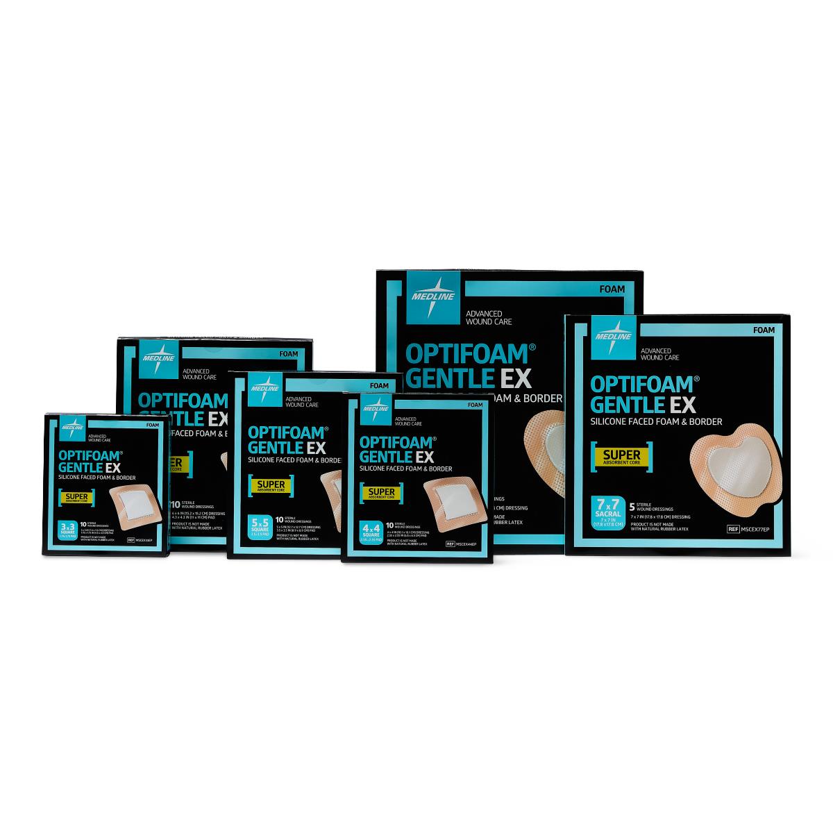 Optifoam Gentle EX Sacrum Foam Dressing in Educational Packaging, 7" x 7"