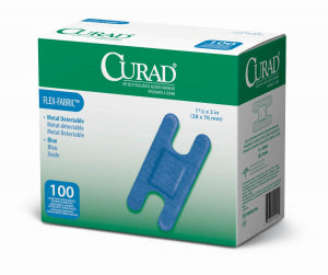 CURAD Food Service Metal-Detectable Blue Fabric Adhesive Bandage, for Knuckles