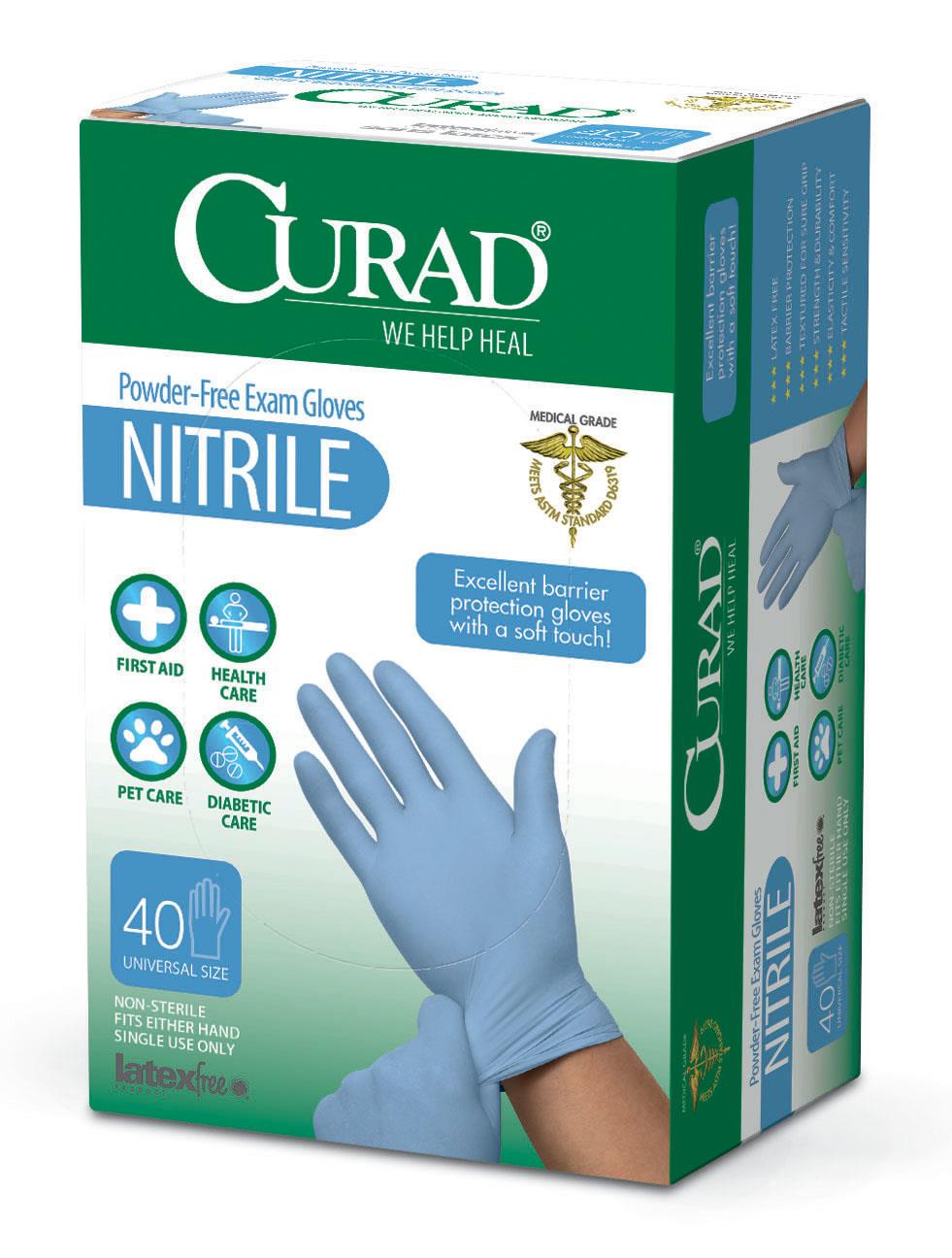 CURAD Powder-Free Nitrile Exam Gloves, One Size Fits Most, 40 Count