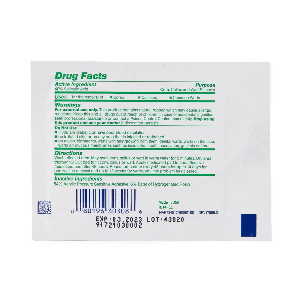 CURAD Mediplast Corn, Callus and Wart Remover Pads, 2" x 3"