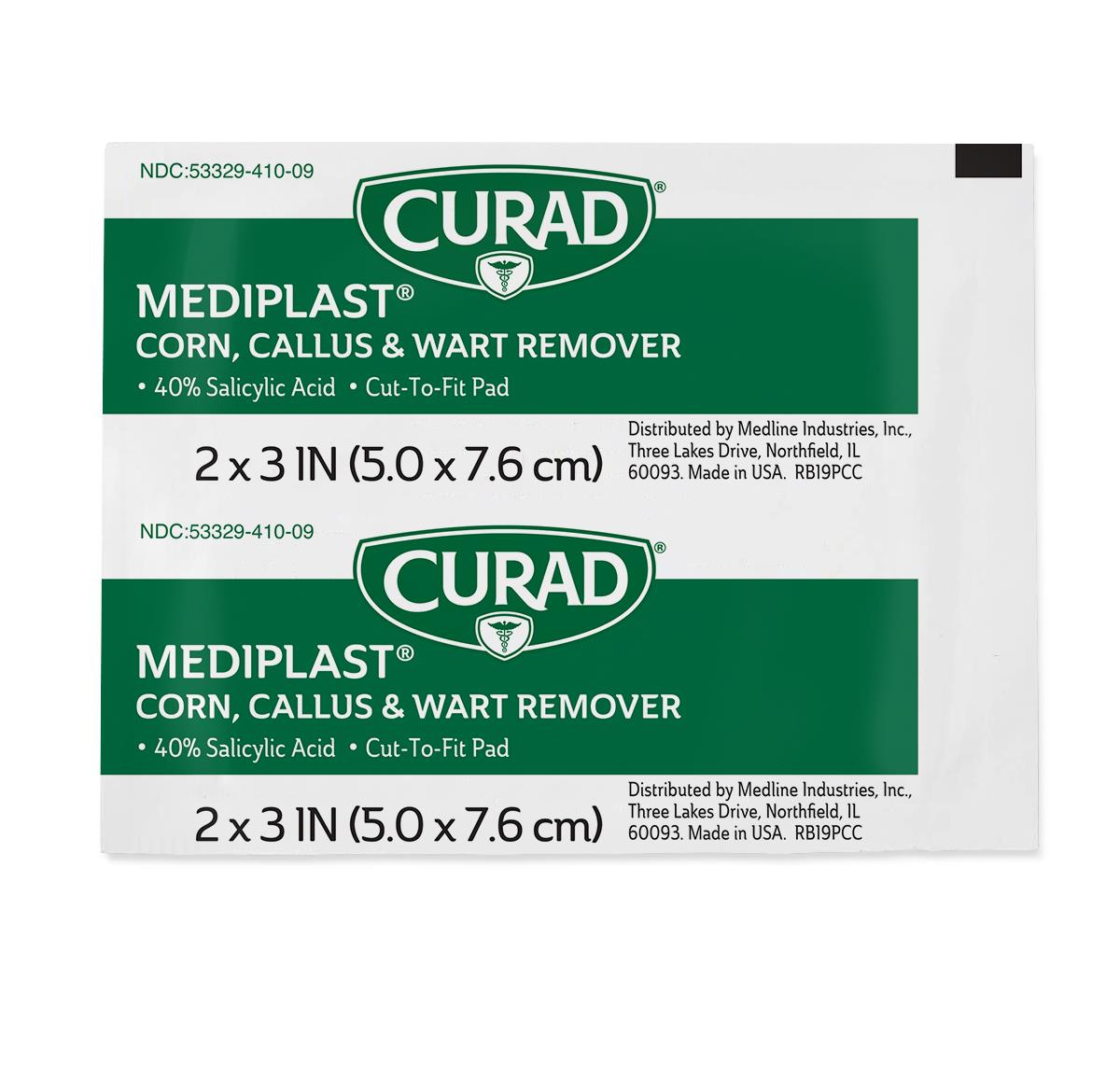 CURAD Mediplast Corn, Callus and Wart Remover Pads, 2" x 3"
