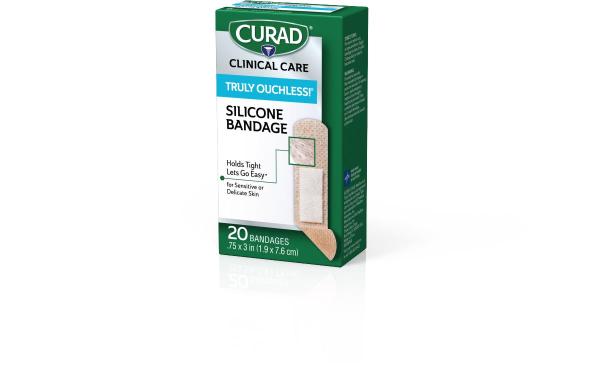 CURAD Silicone Flexible Fabric Bandages, 0.75" x 3" (1.9 cm x 7.6 cm), 20/Box