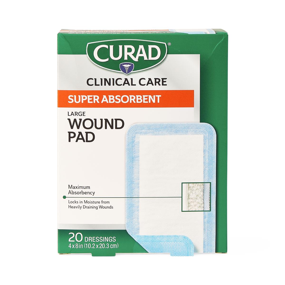 CURAD Super Absorbent Polymer Wound Dressing, 4" x 4", 10/Box