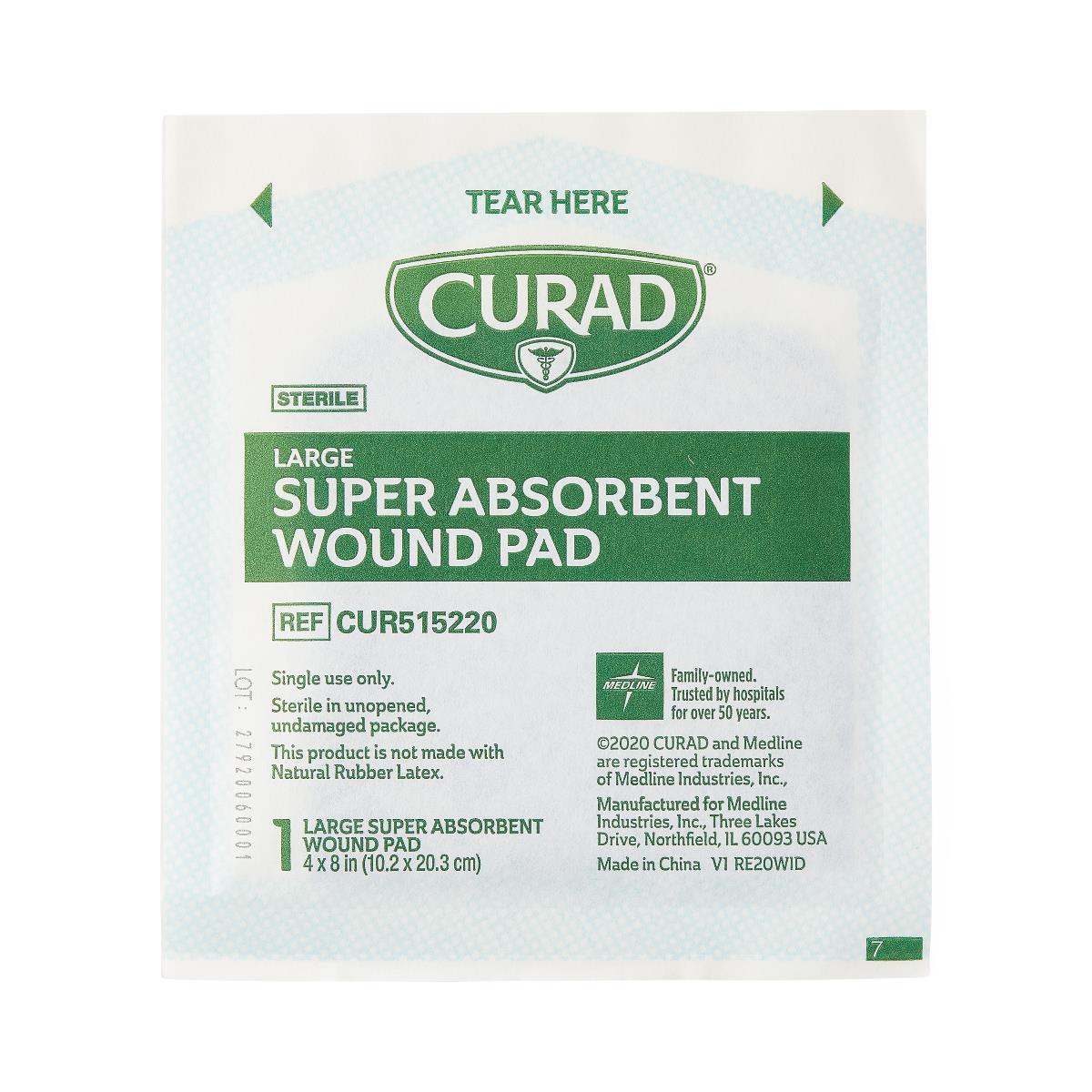 CURAD Super Absorbent Polymer Wound Dressing, 4" x 4", 10/Box
