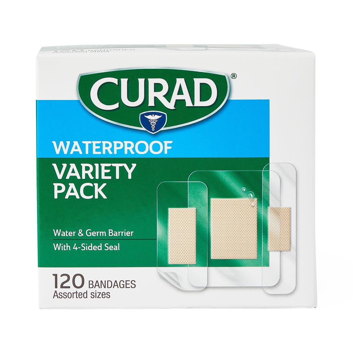 CURAD Waterproof Variety Pack Assorted Bandages, 120 Count/Box