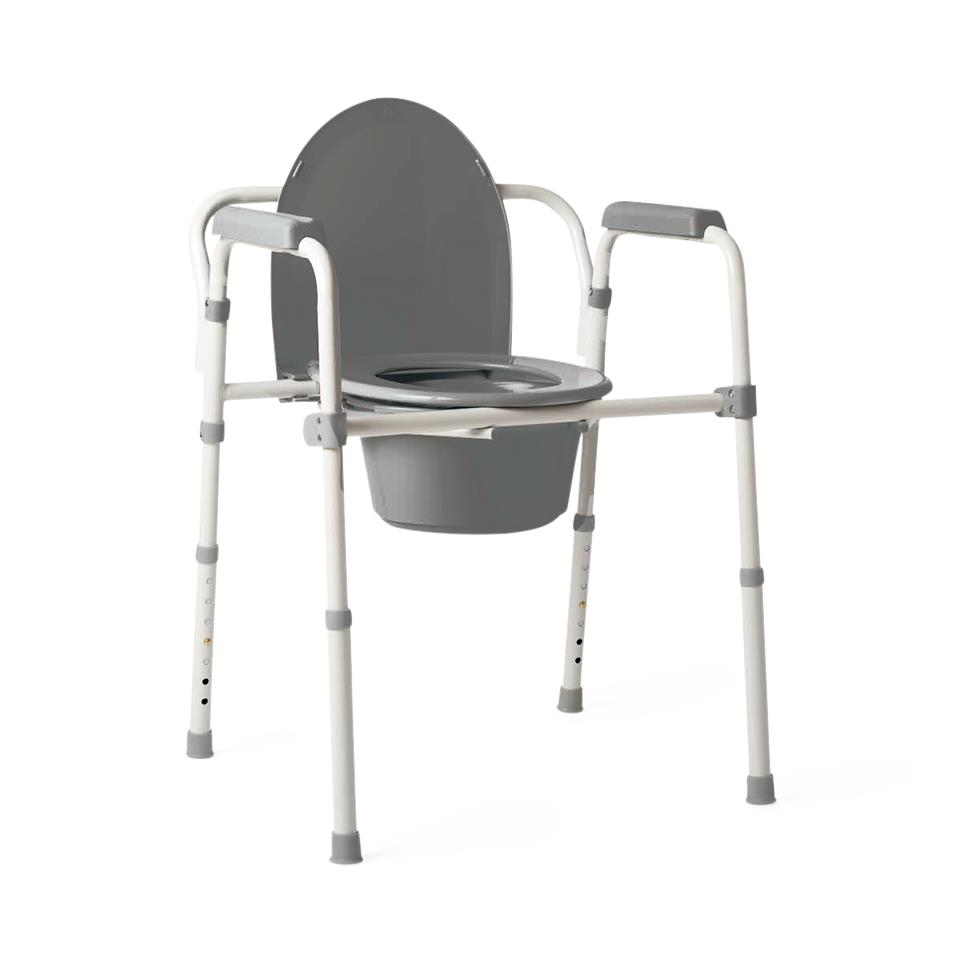 Knockdown Steel Bedside Commode with Microban, Gray