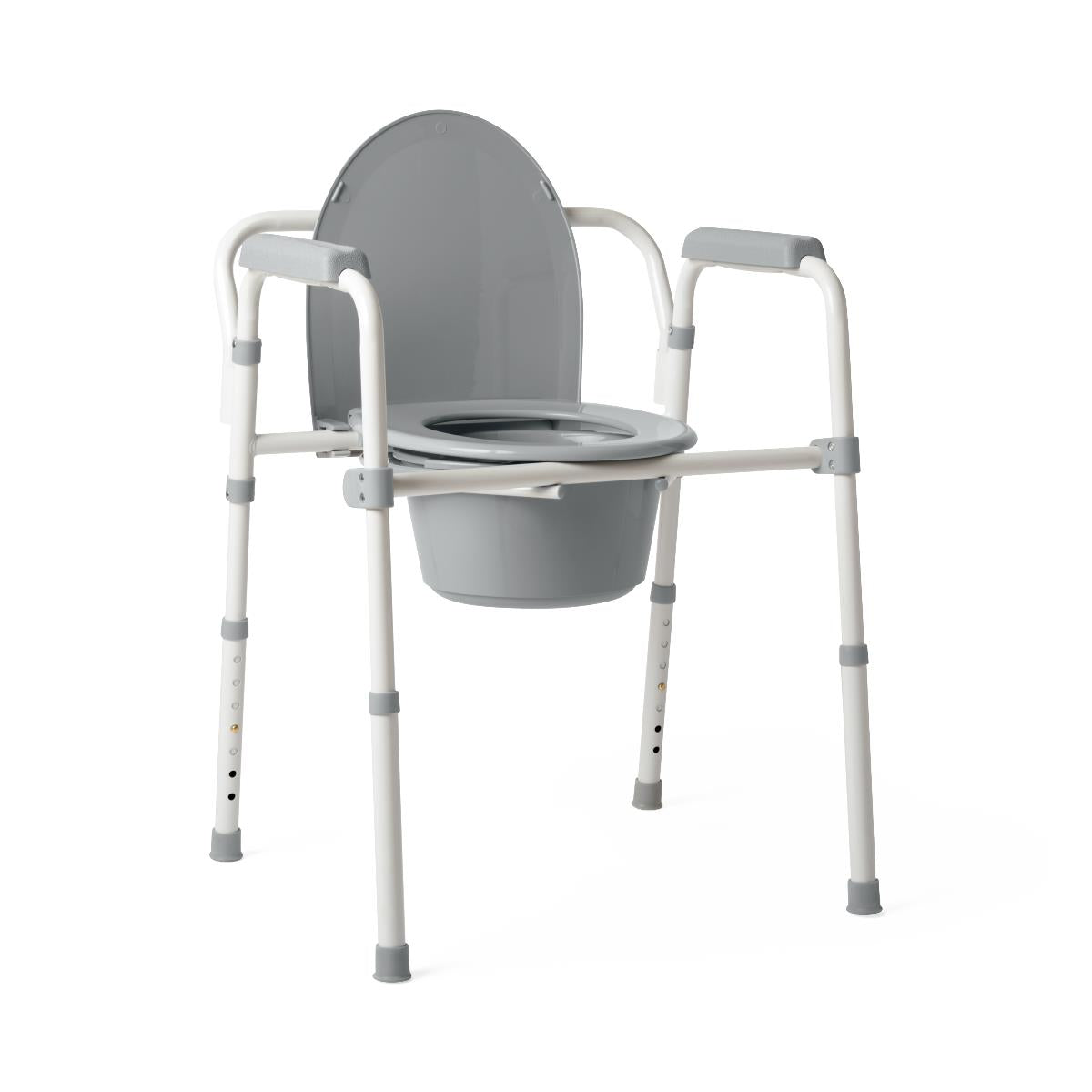 Steel 3-in-1 Folding Commode, Includes Seat with Lid, Bucket, Armrests, and Splashguard
