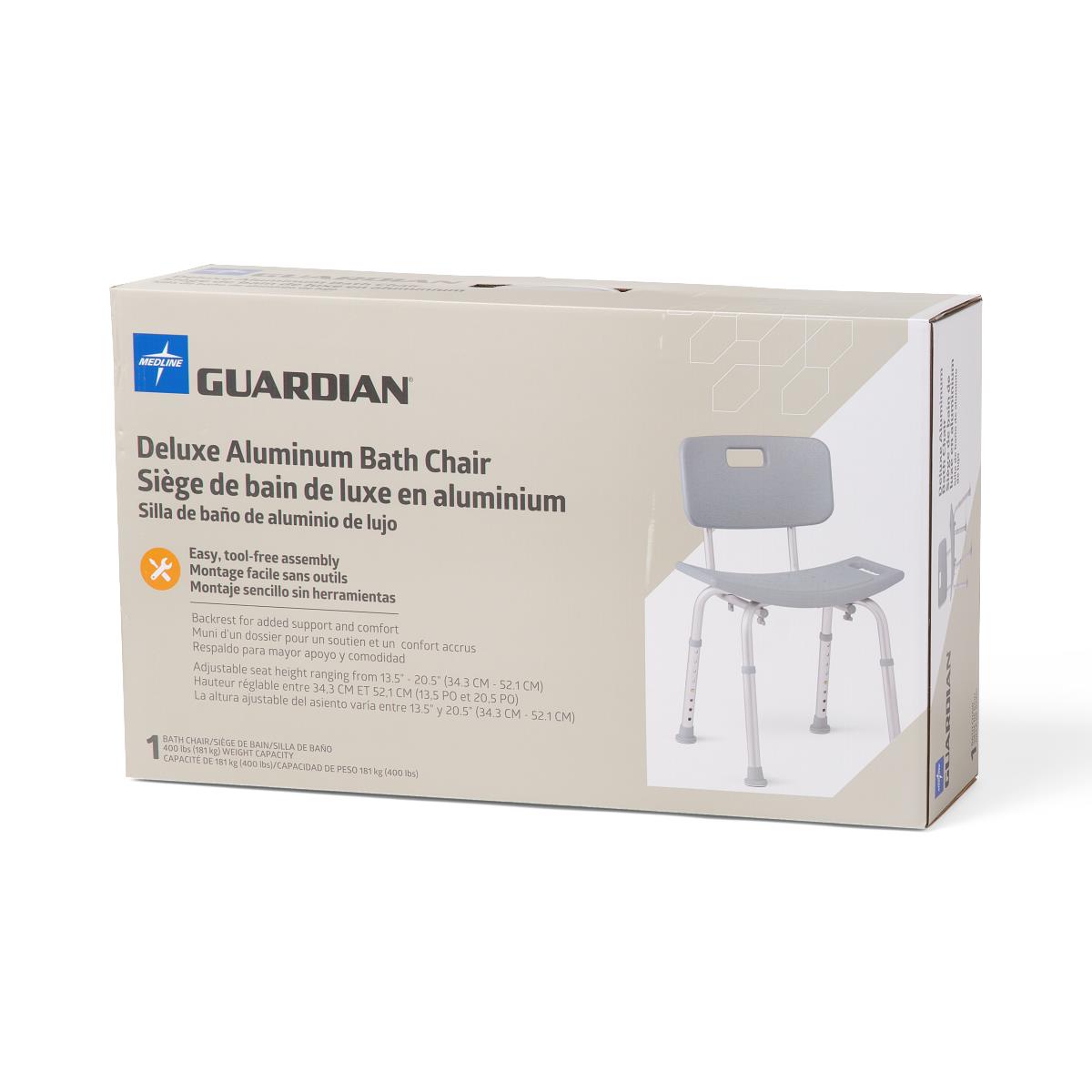 Aluminum Shower Chair with Back, Retail Packaging