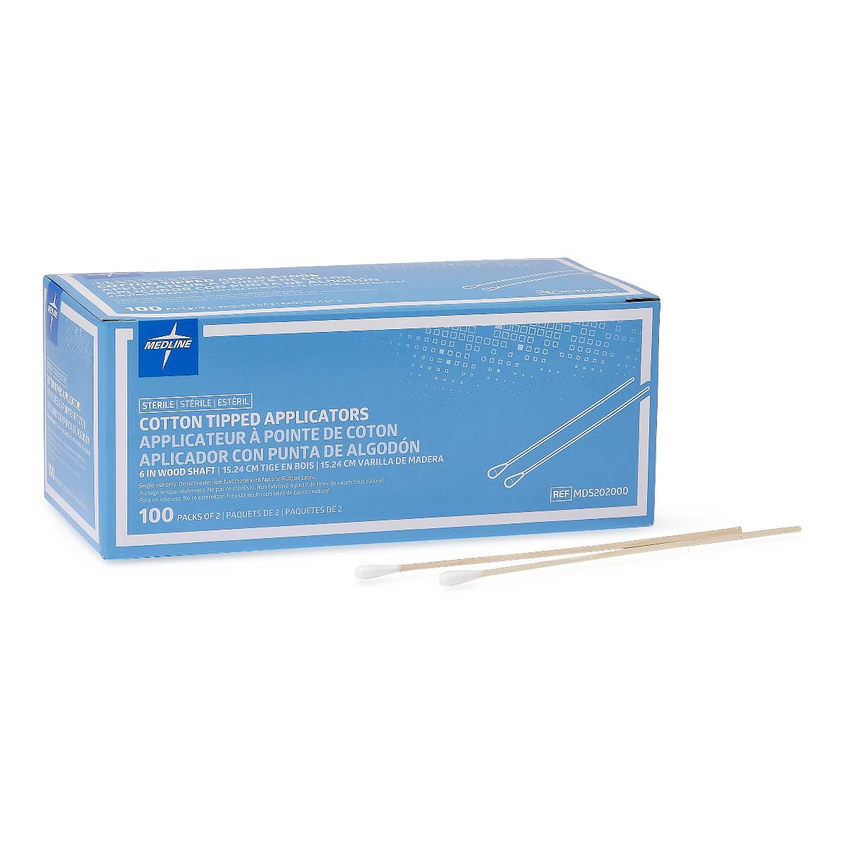 Sterile Cotton-Tipped Wood Applicator, 6", 10/Inner Pack (20 Packs/Box)