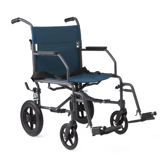 Medline Basic Steel Transport Chair, Gray Frame/Teal Upholstery