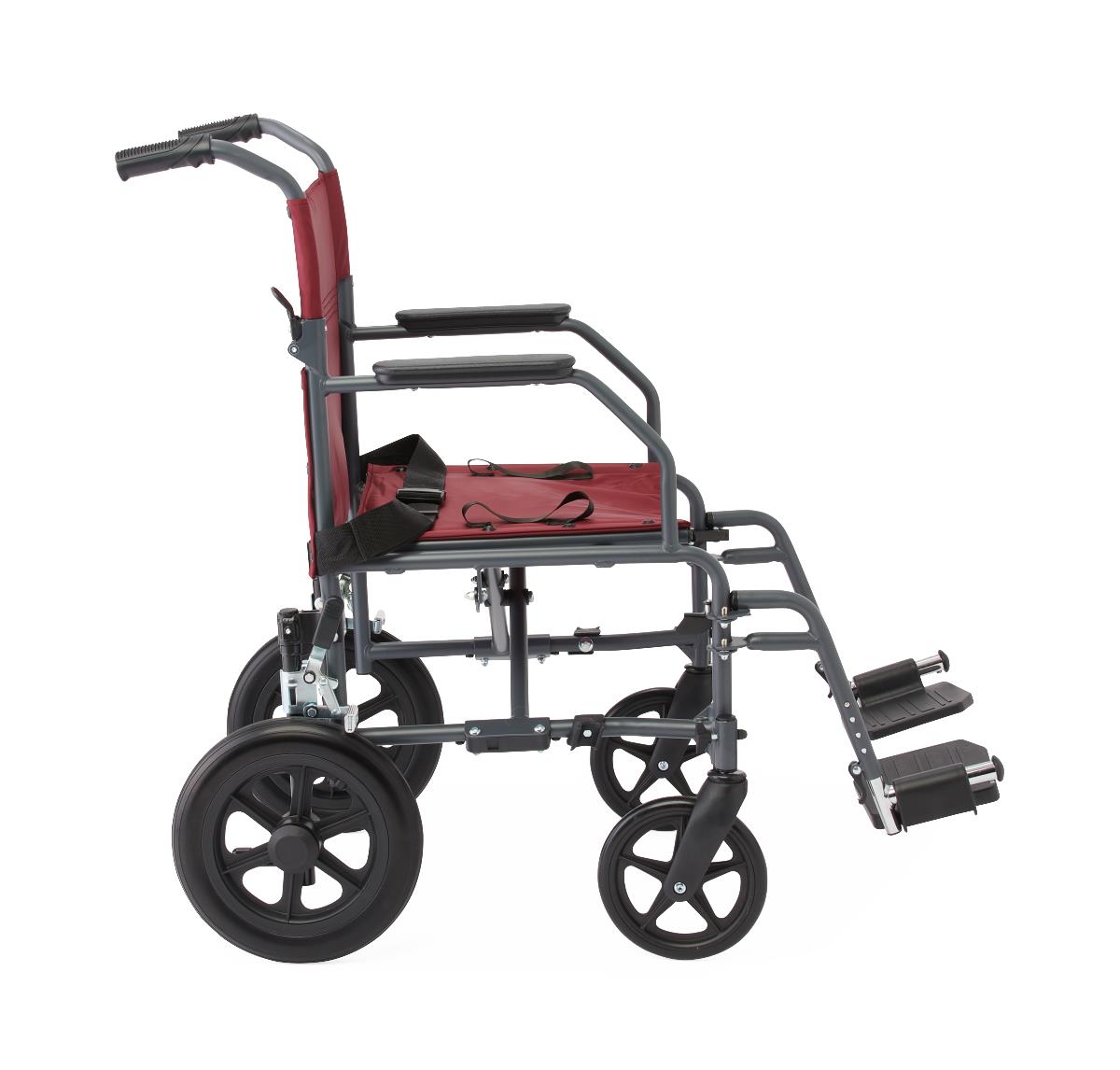 Medline Basic Steel Transport Chair, Gray Frame/Burgundy Upholstery