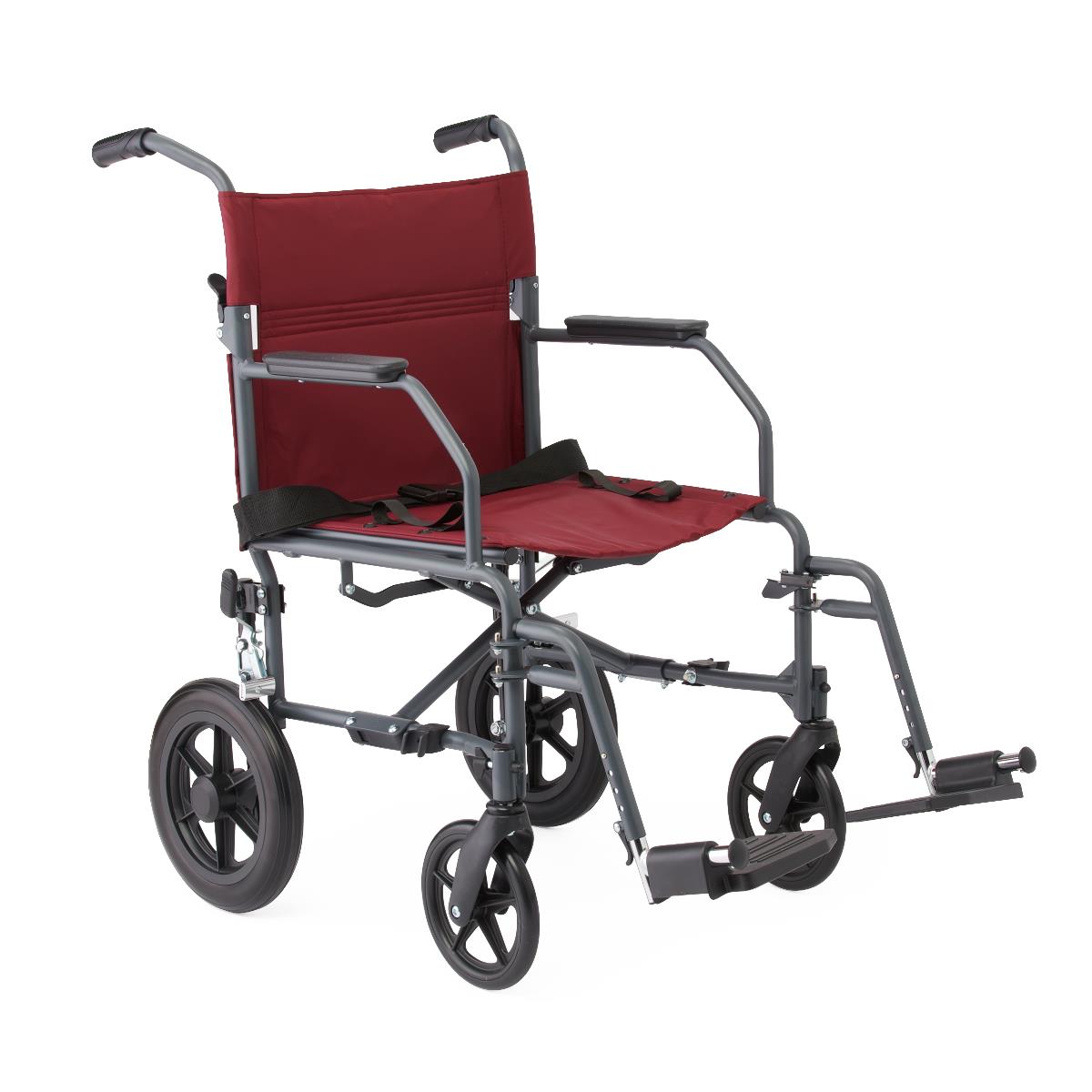 Medline Basic Steel Transport Chair, Gray Frame/Burgundy Upholstery