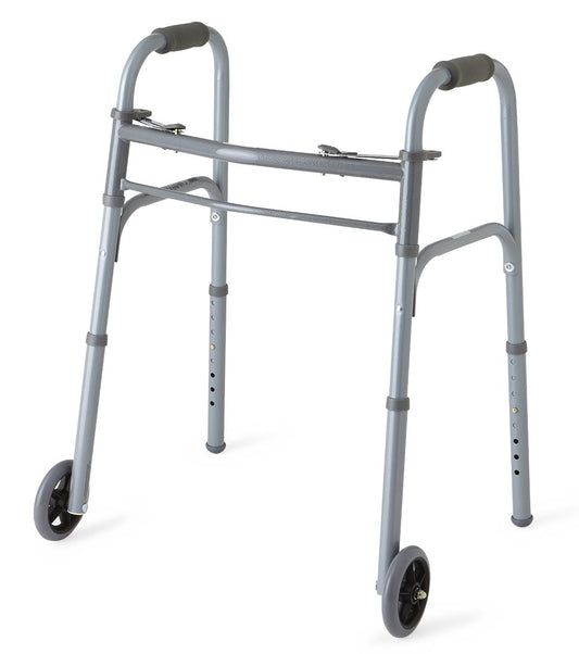 2-Button Folding Basic Steel Junior Walker with 5" Wheels