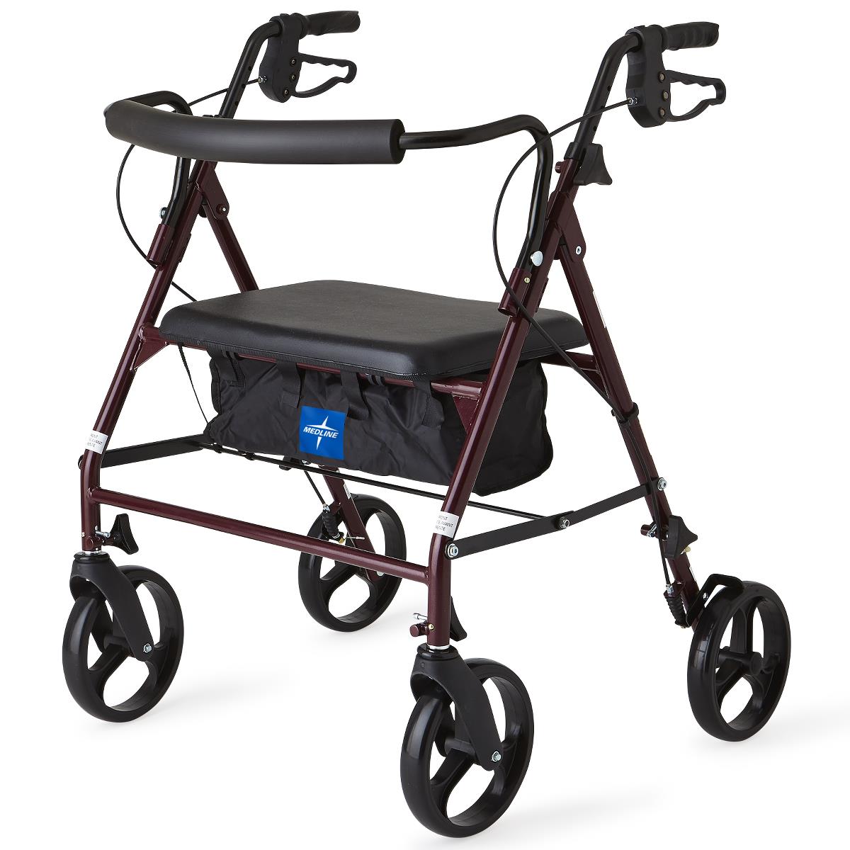 Medline Basic Steel Bariatric Rollator with 8" Wheels, Burgundy