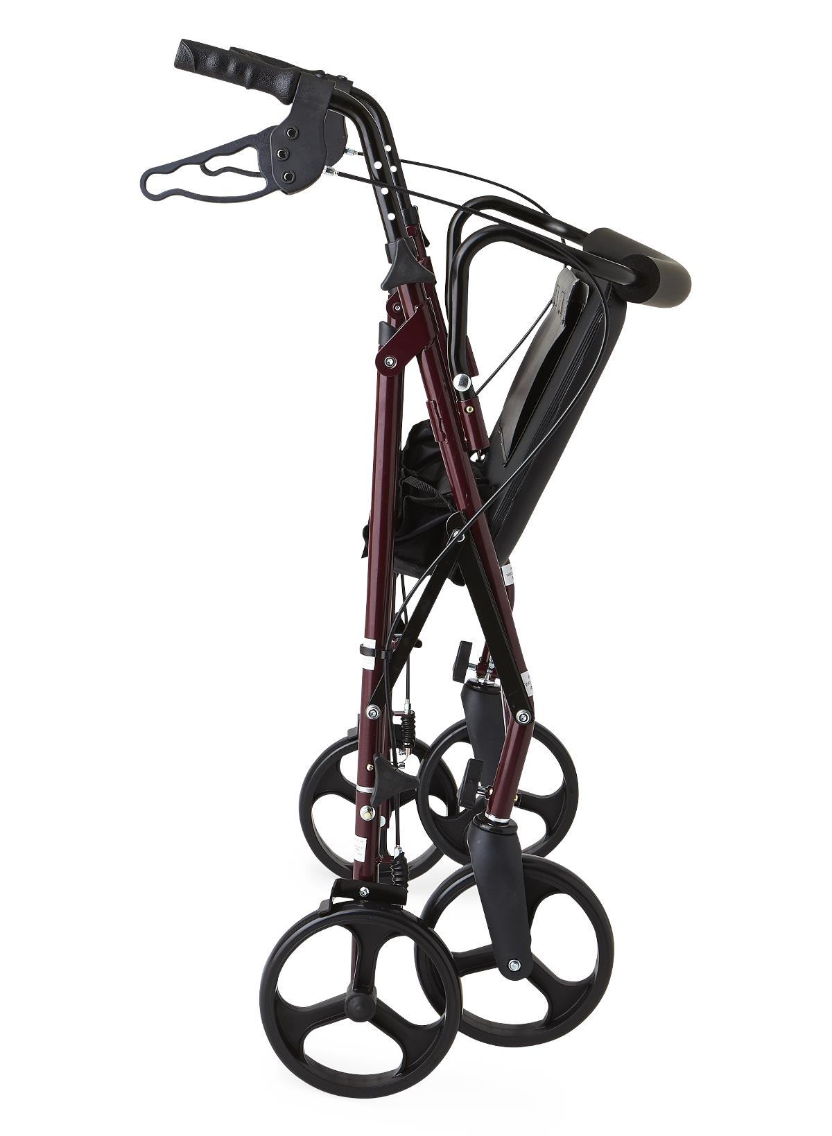 Medline Basic Steel Bariatric Rollator with 8" Wheels, Burgundy