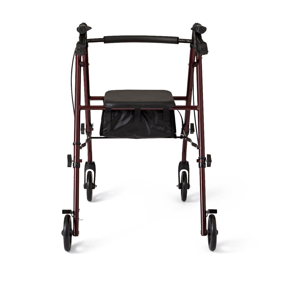 Basic Steel Rollator with 6" Wheels, Burgundy, Knockdown
