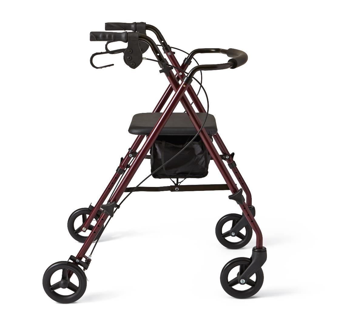 Basic Steel Rollator with 6" Wheels, Burgundy, Knockdown