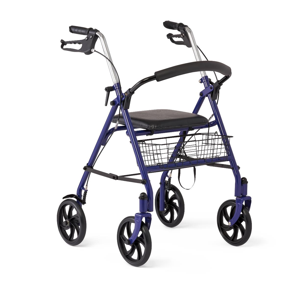 Steel Rollator with 8" Wheels and Basket, Blue, Knockdown