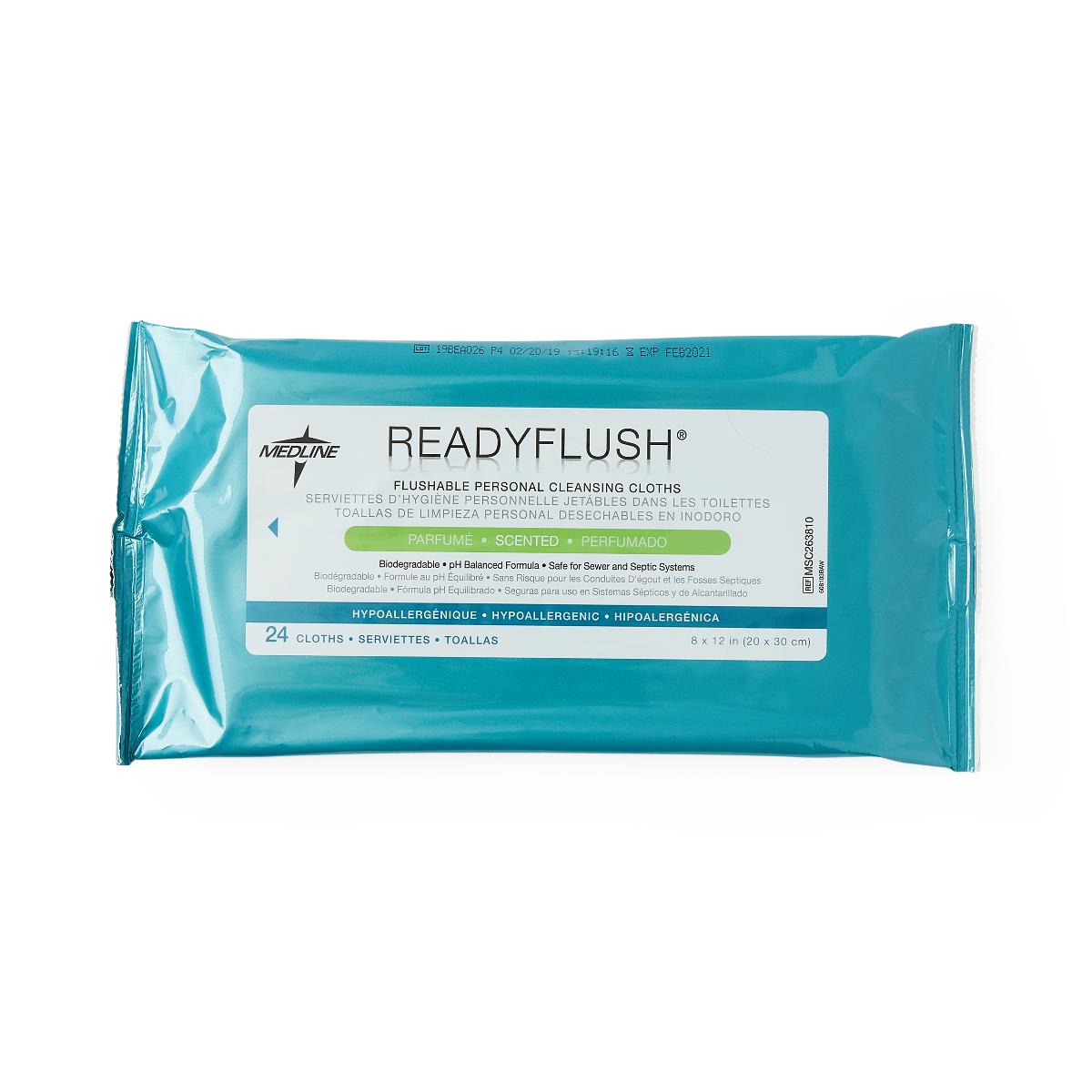 ReadyFlush Flushable Scented Wet Wipes, 8"x 10", 24/Pack
