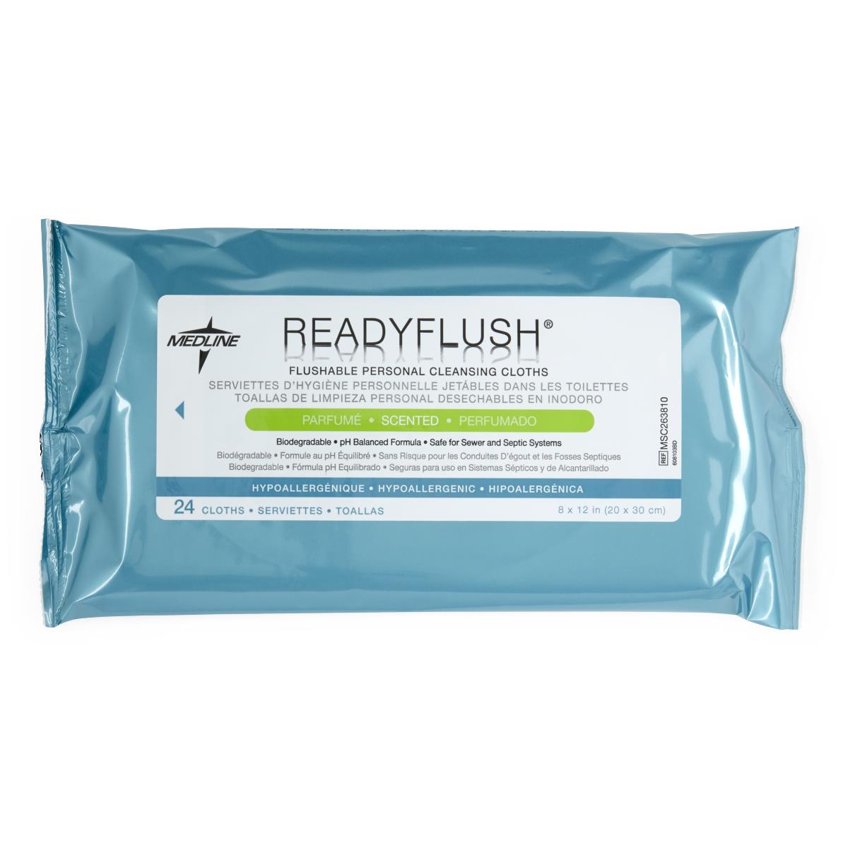 ReadyFlush Flushable Scented Wet Wipes, 8"x 10", 24/Pack