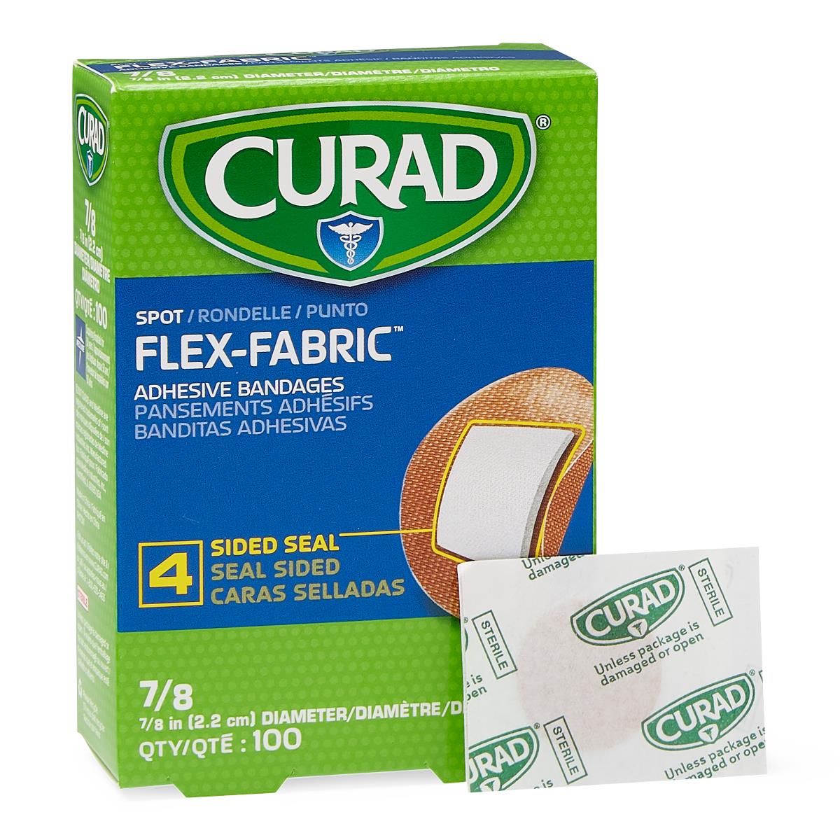 CURAD Flex-Fabric Adhesive Bandages, 7/8" dia. Spot, 100/Box
