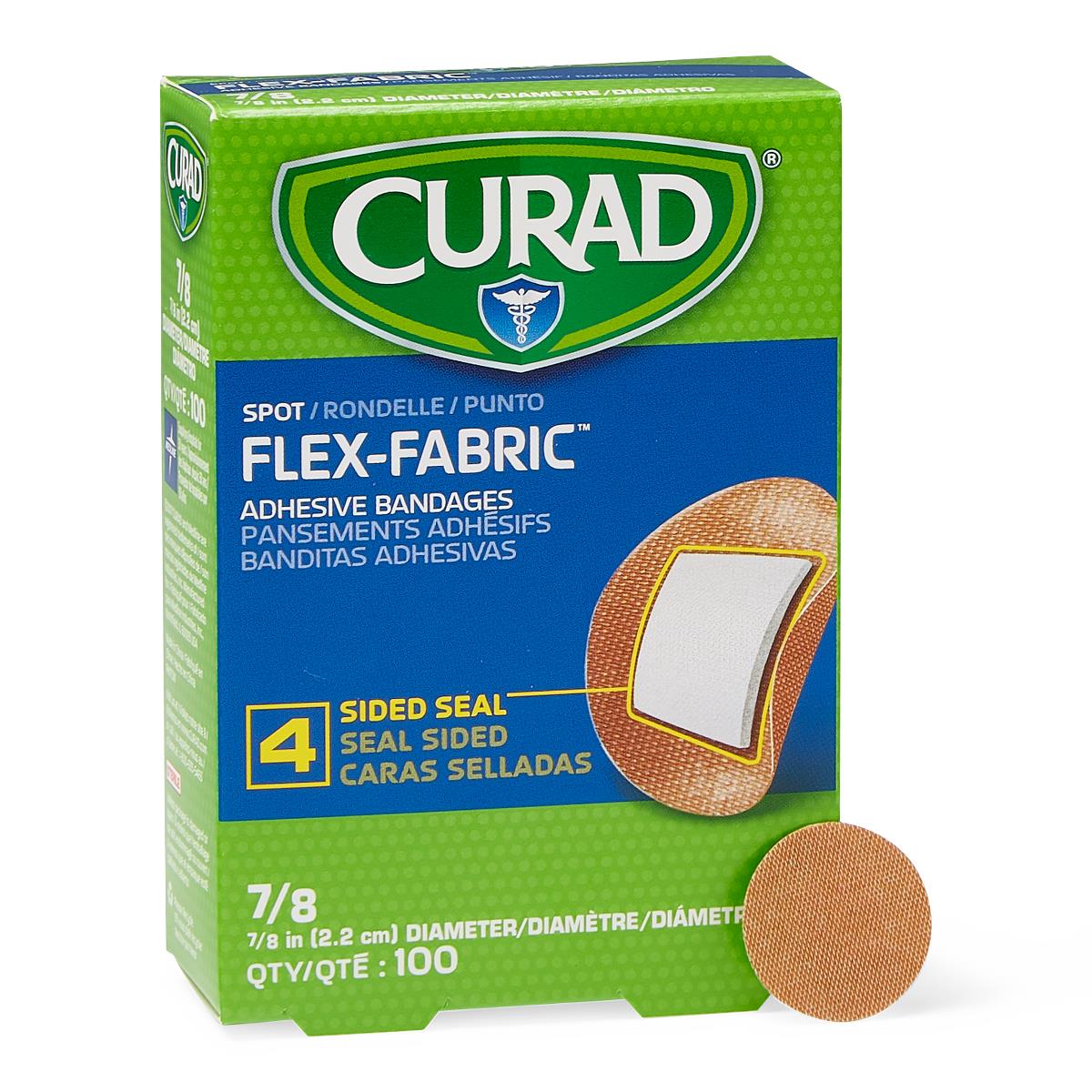 CURAD Flex-Fabric Adhesive Bandages, 7/8" dia. Spot, 100/Box