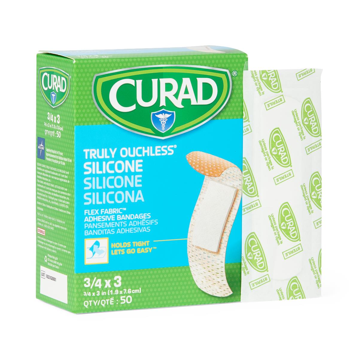 CURAD Silicone Fabric Adhesive Bandages, 3/4" x 3"