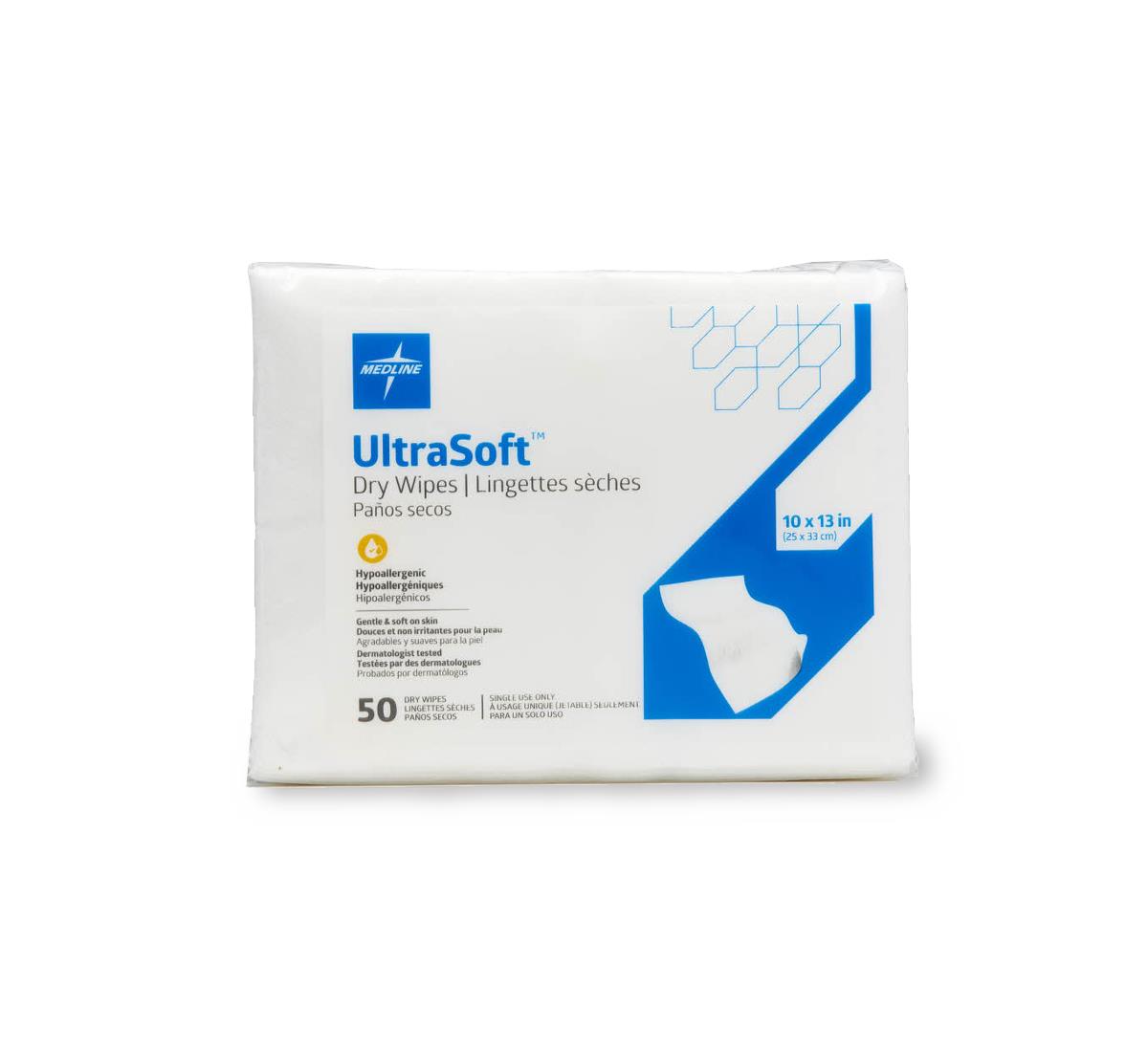 Ultrasoft Absorbent Dry Cleansing Wipes, 10" x 12", 50/Bag