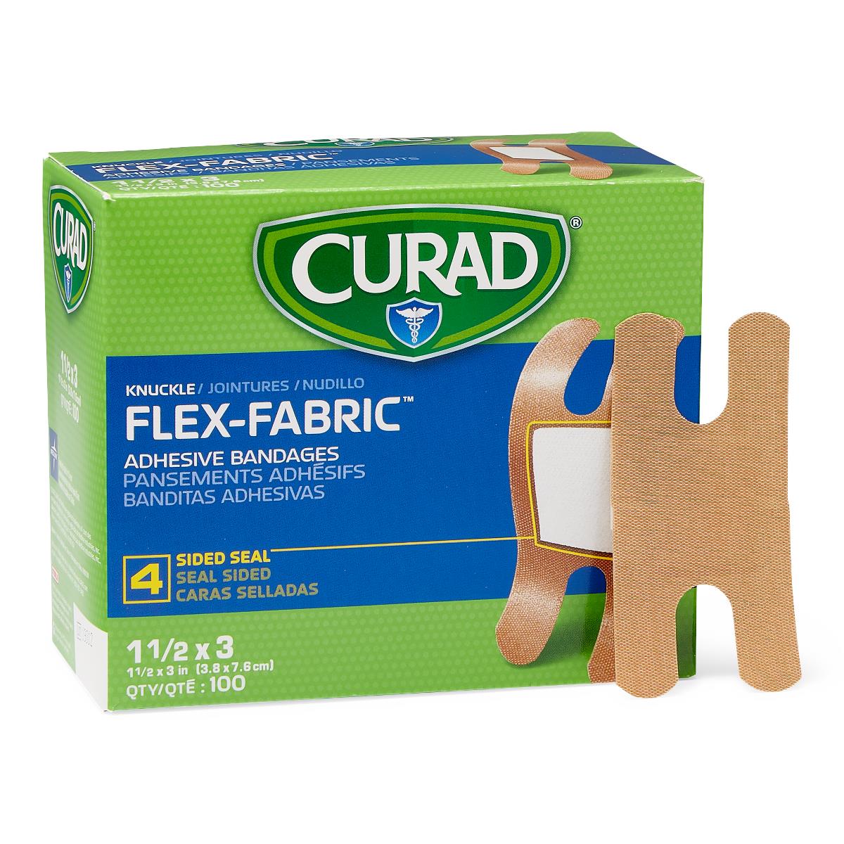 CURAD Flex-Fabric Adhesive Bandages, 1-1/2" x 3", for Knuckles, 100/Box