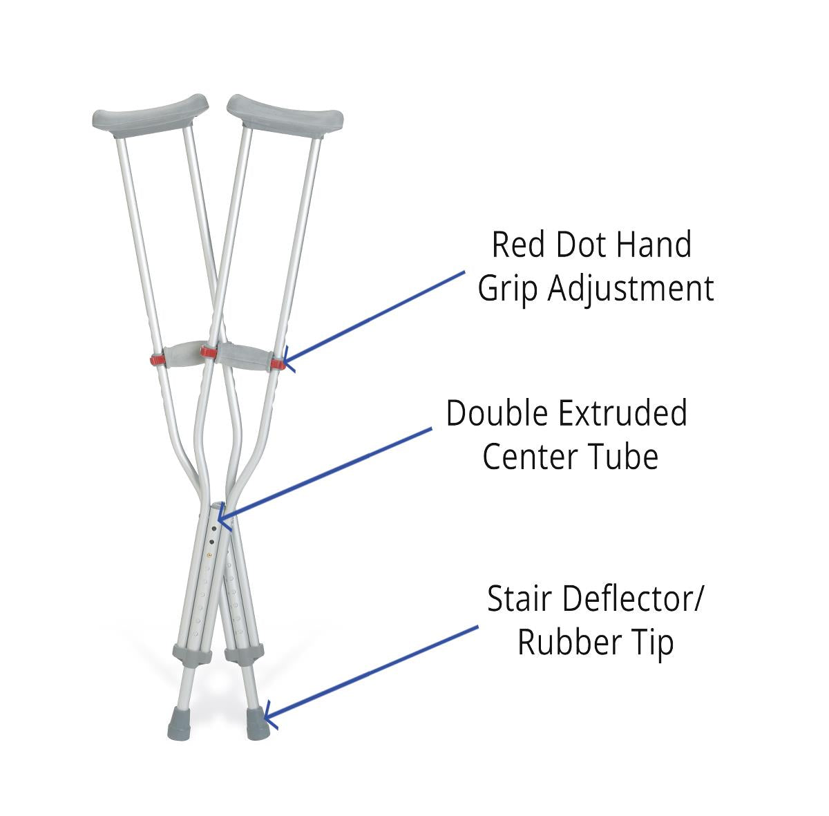 Medline Aluminum Crutches with Red Dot Hand Grip, Tall Adult