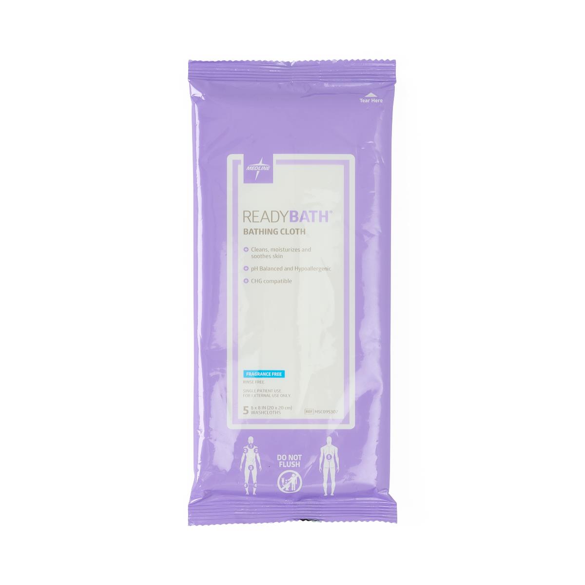 ReadyBath Total Body Cleansing Standard Weight Wash Cloth, Fragrance Free, 5/Pack