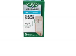 CURAD Silicone Flexible Fabric Bandages, 1.625" x 4" (4.1 cm x 10.2 cm), 8/Box