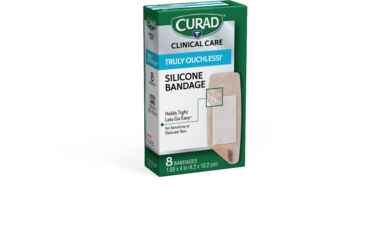 CURAD Silicone Flexible Fabric Bandages, 1.625" x 4" (4.1 cm x 10.2 cm), 8/Box